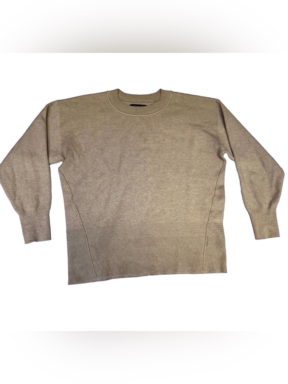 Tahari Womens Knit Crewneck Pullover Sweater Size L Beige Long Sleeve Ribbed